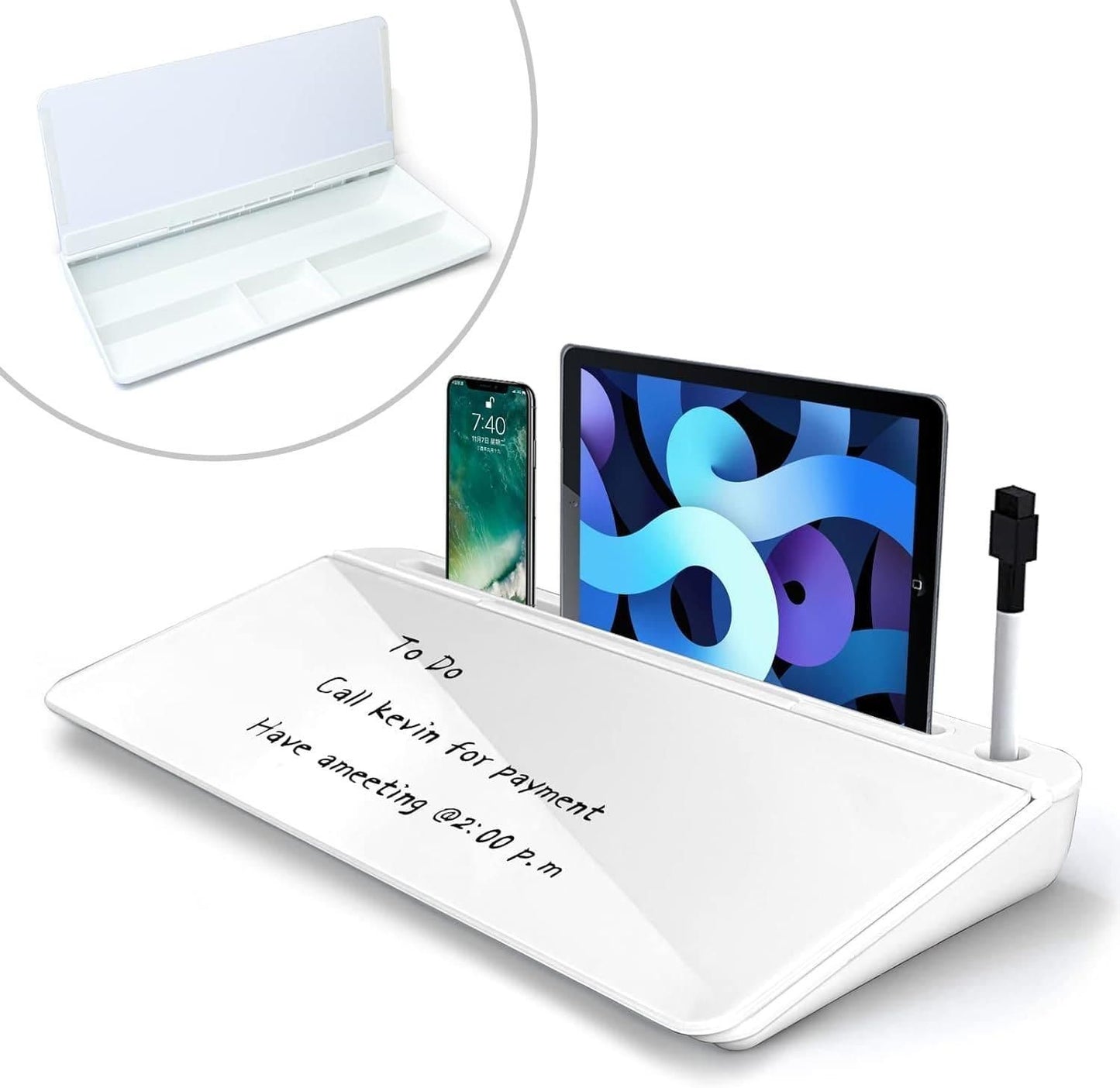 Storage Desk Board – Whiteboard with Hidden Desk Organizer & Device Slot