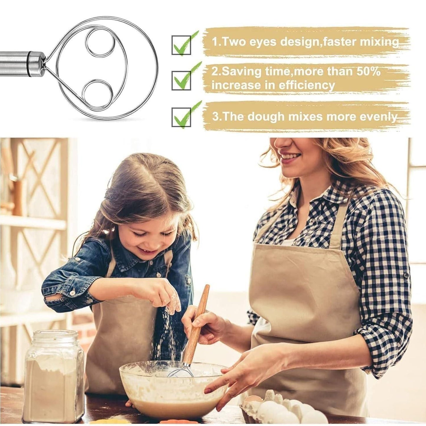 Danish Dough Whisk – Stainless Steel Bread Mixer (Dishwasher Safe)
