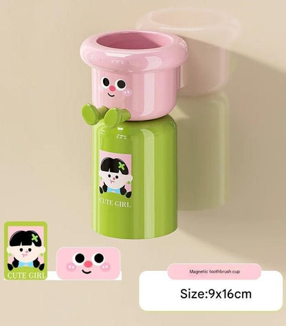 Dopamine Magnetic Toothbrush Wall Mounted Holder with Mouthwash Cup