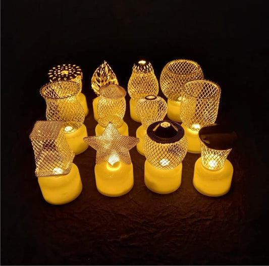 Golden Net LED Tealight Candle Lanterns Star (Pack of 6)