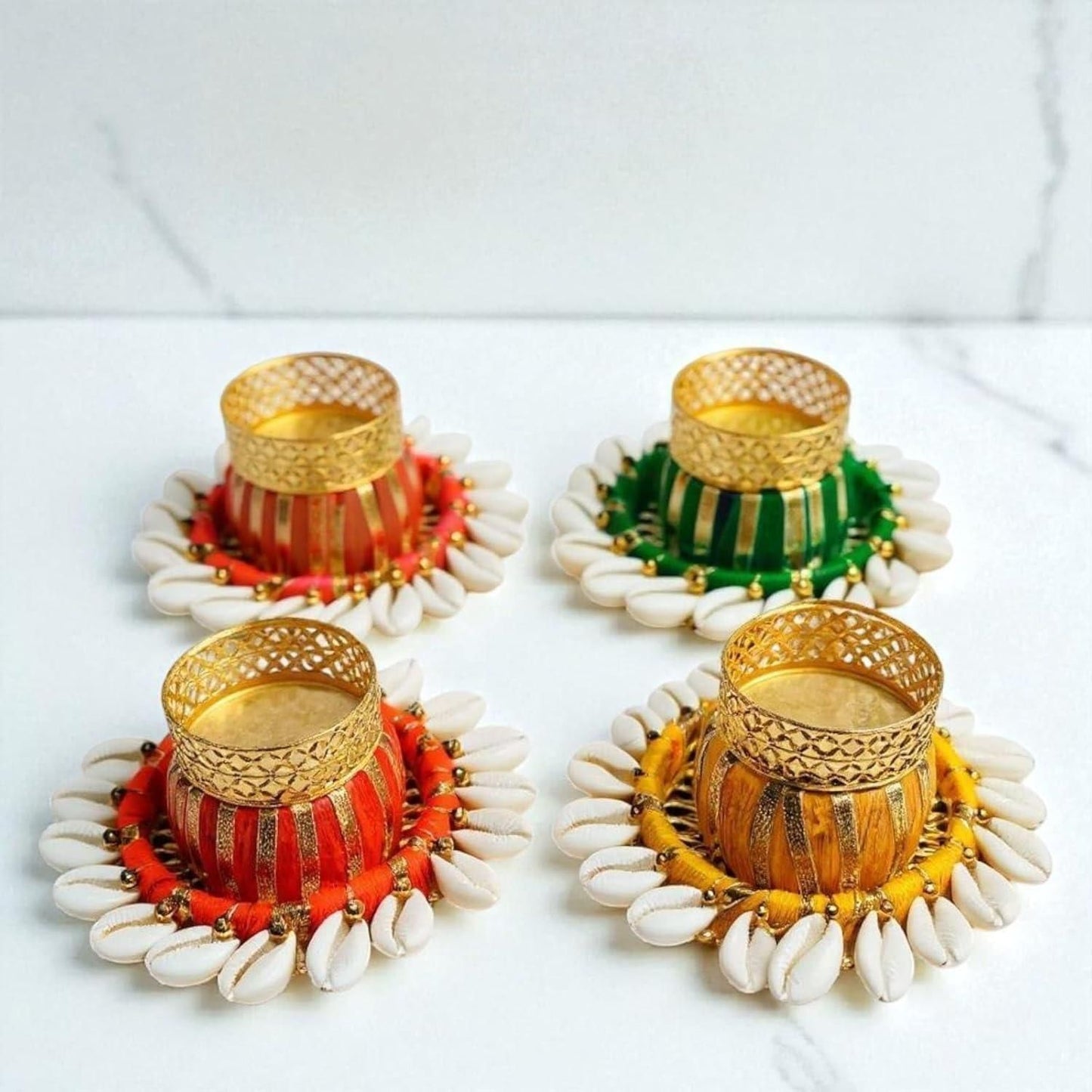 Cowrie Dholakh Tealight Holder (Pack of 2)