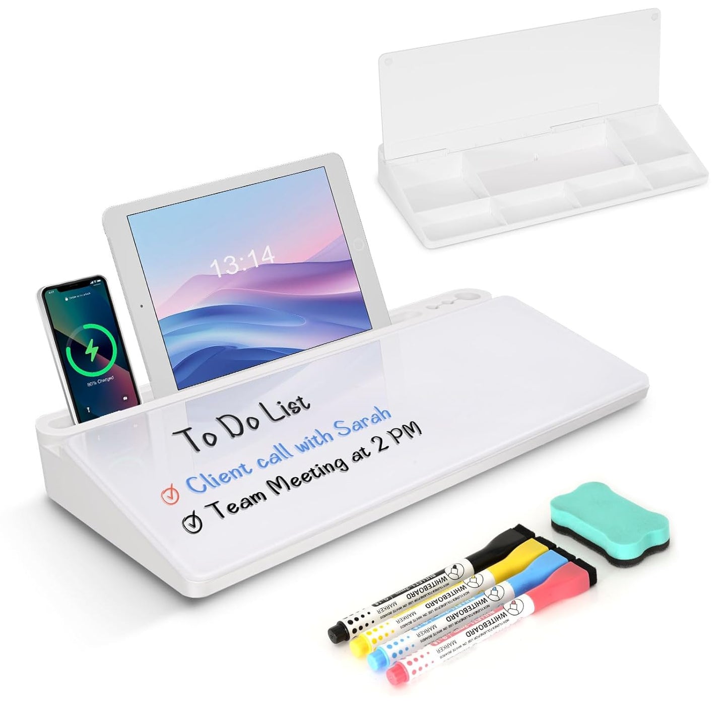 Storage Desk Board – Whiteboard with Hidden Desk Organizer & Device Slot