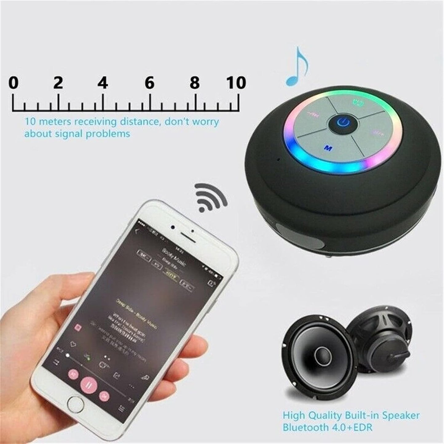 Large Suction Cup Waterproof Bluetooth Speaker – Shower & Outdoor Use