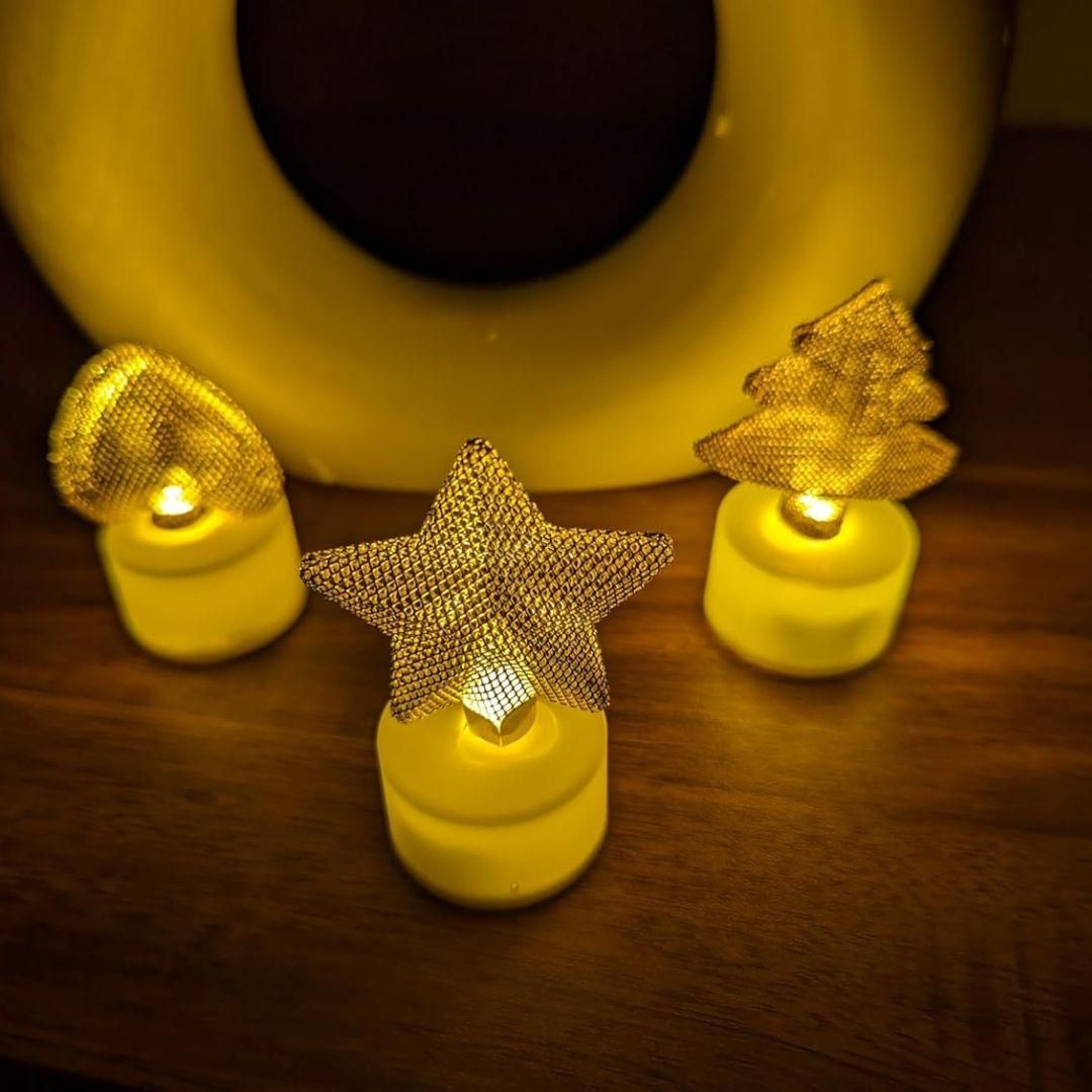 Golden Net LED Tealight Candle Lanterns Star (Pack of 6)