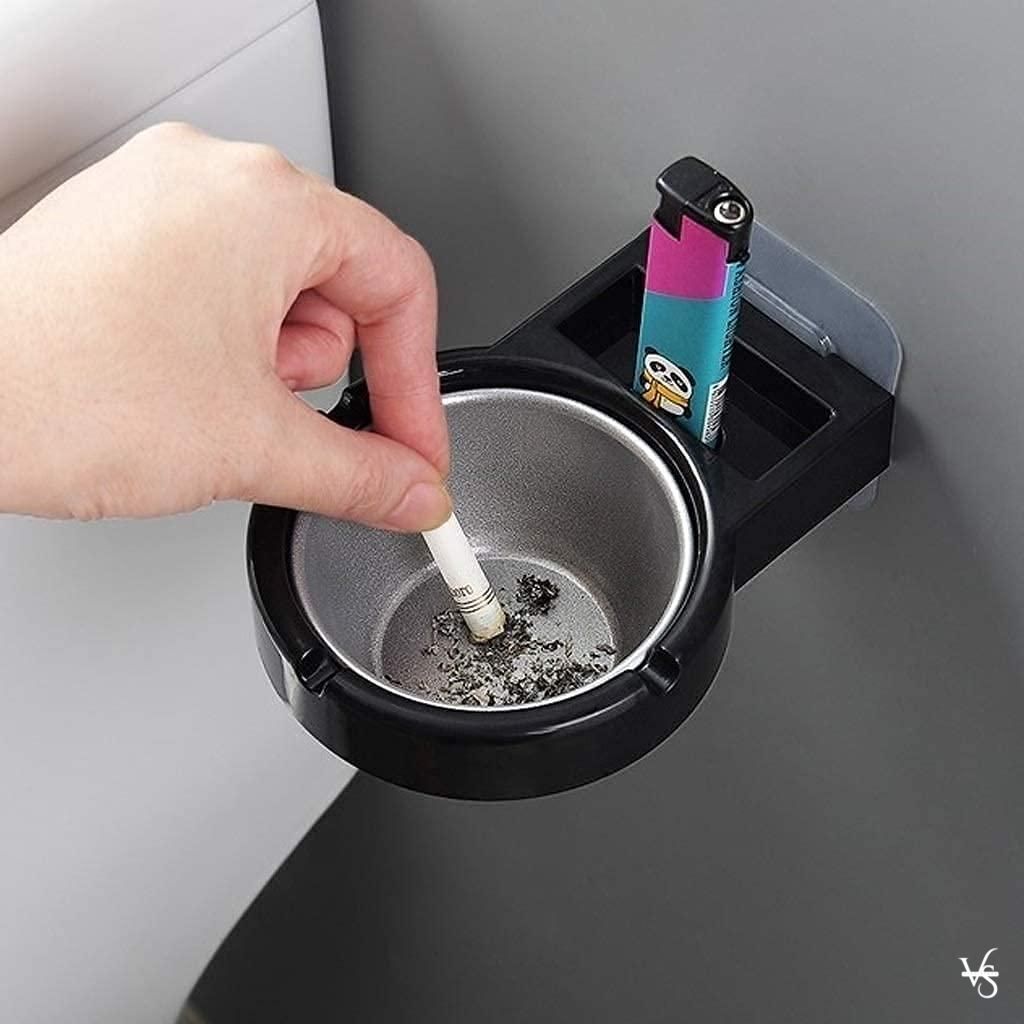 Stainless Steel Wall-Mounted Ashtray & Cigarette Lighter Storage Rack