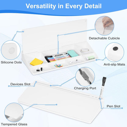 Storage Desk Board – Whiteboard with Hidden Desk Organizer & Device Slot