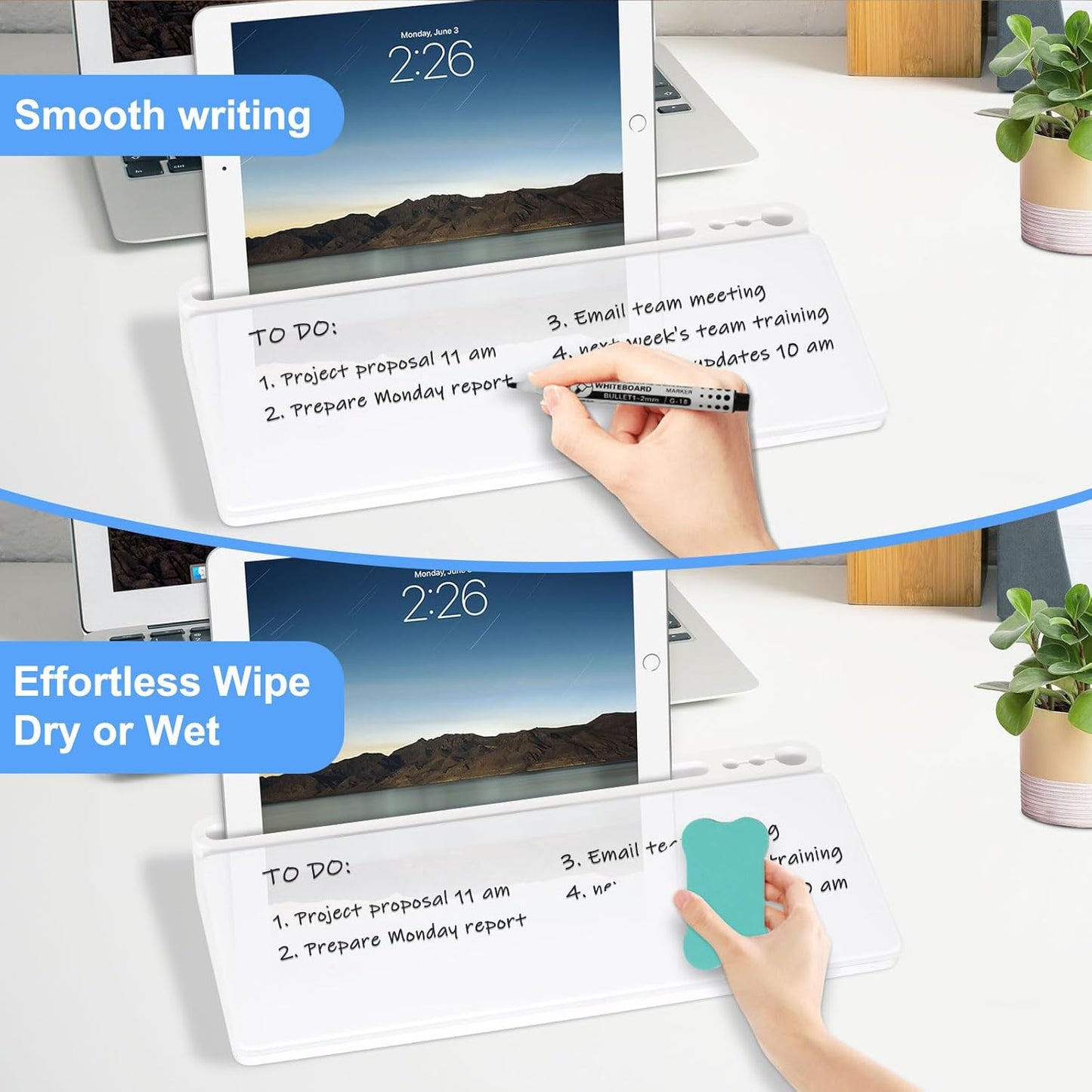 Storage Desk Board – Whiteboard with Hidden Desk Organizer & Device Slot