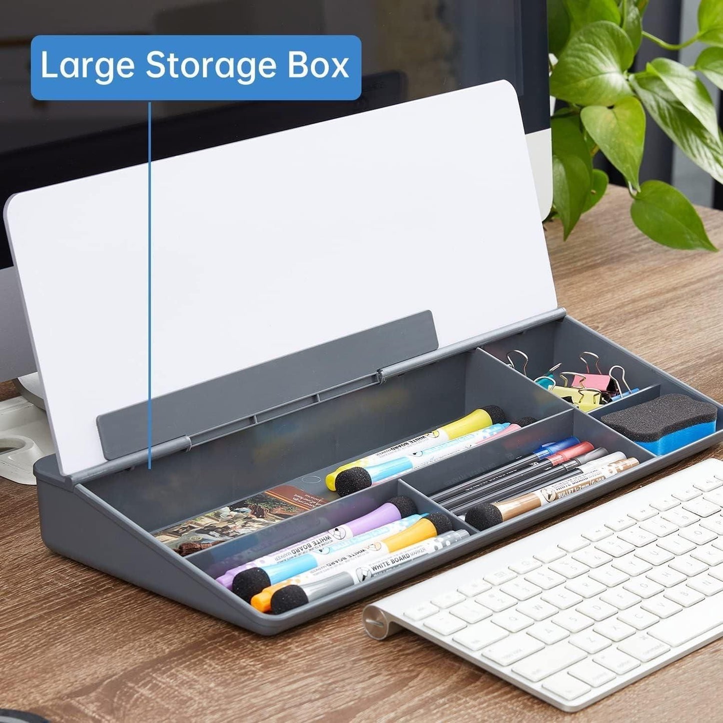 Storage Desk Board – Whiteboard with Hidden Desk Organizer & Device Slot