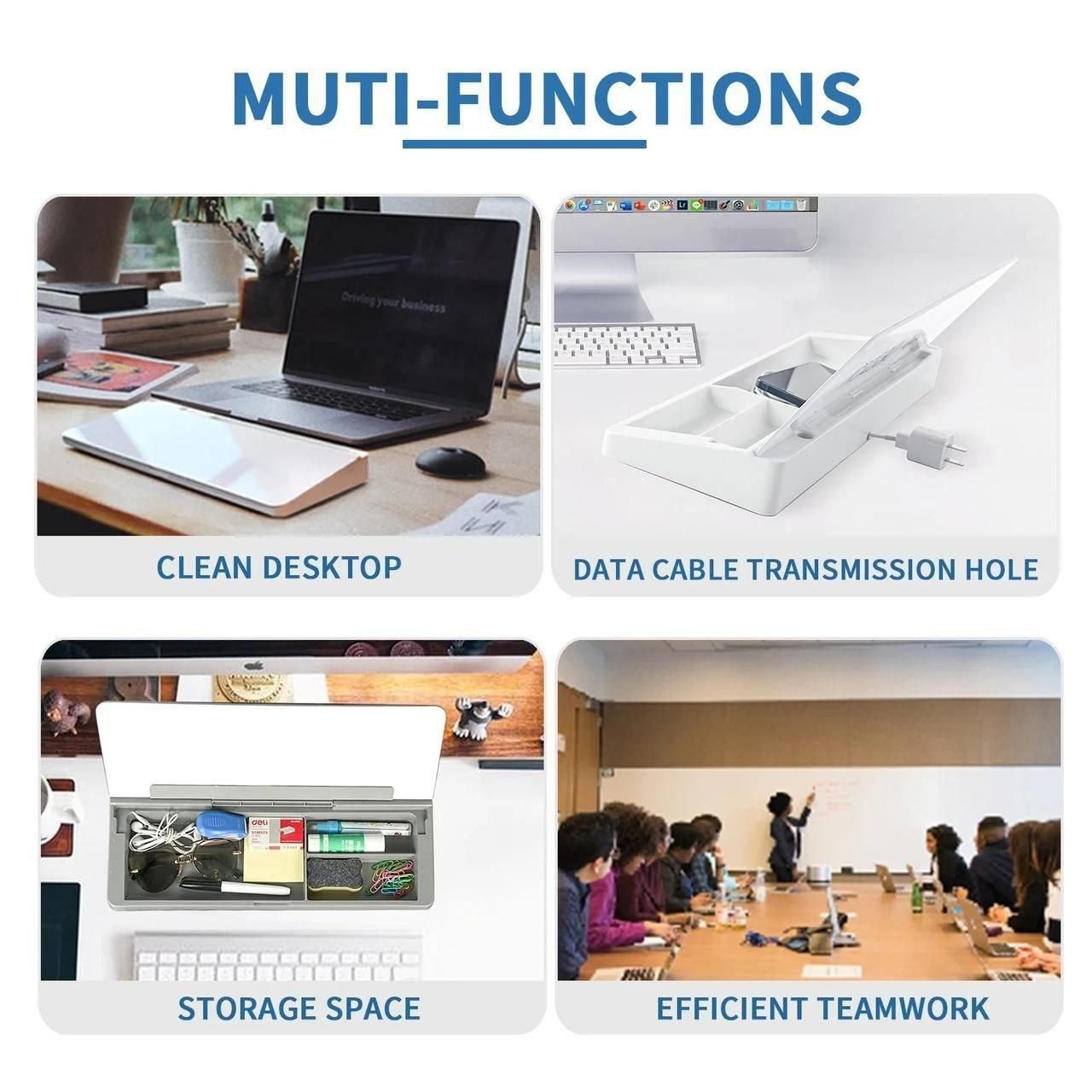 Storage Desk Board – Whiteboard with Hidden Desk Organizer & Device Slot
