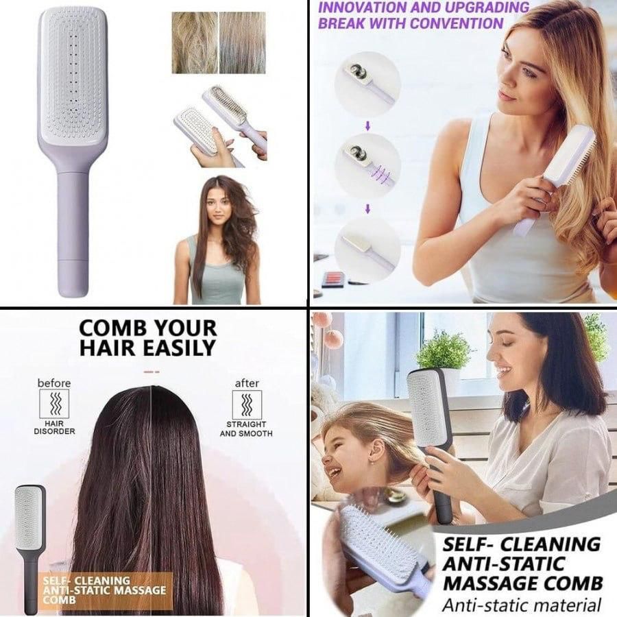 Self-Cleaning Anti-Static Massage Comb for Adults & Kids | Tangle-Free Hair Brush