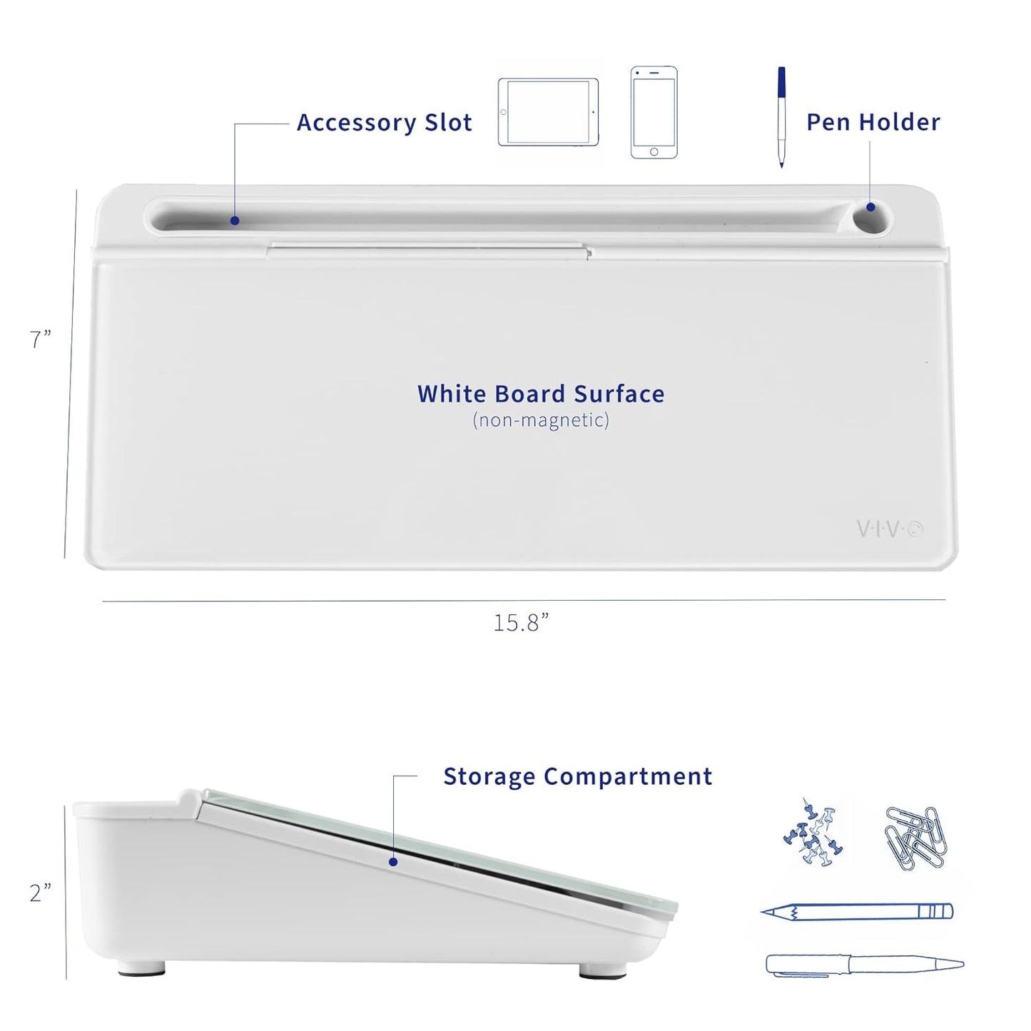 Storage Desk Board – Whiteboard with Hidden Desk Organizer & Device Slot