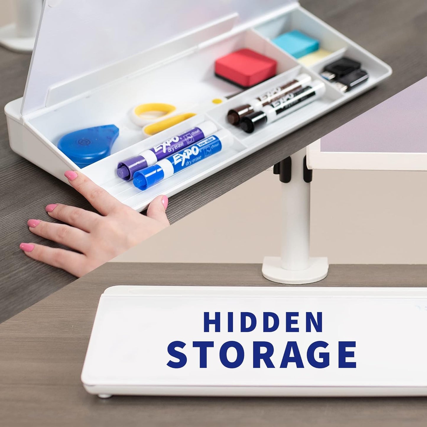 Storage Desk Board – Whiteboard with Hidden Desk Organizer & Device Slot