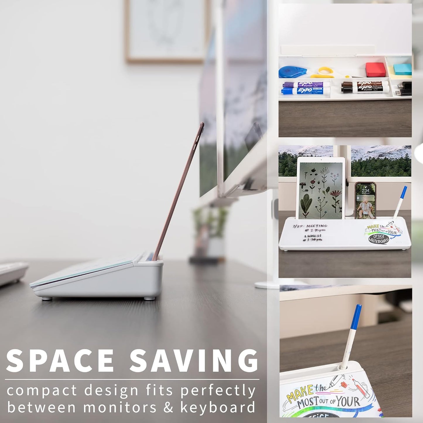 Storage Desk Board – Whiteboard with Hidden Desk Organizer & Device Slot