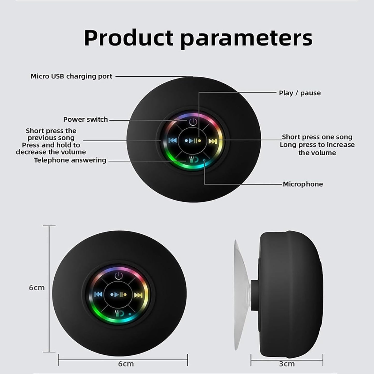 Large Suction Cup Waterproof Bluetooth Speaker – Shower & Outdoor Use