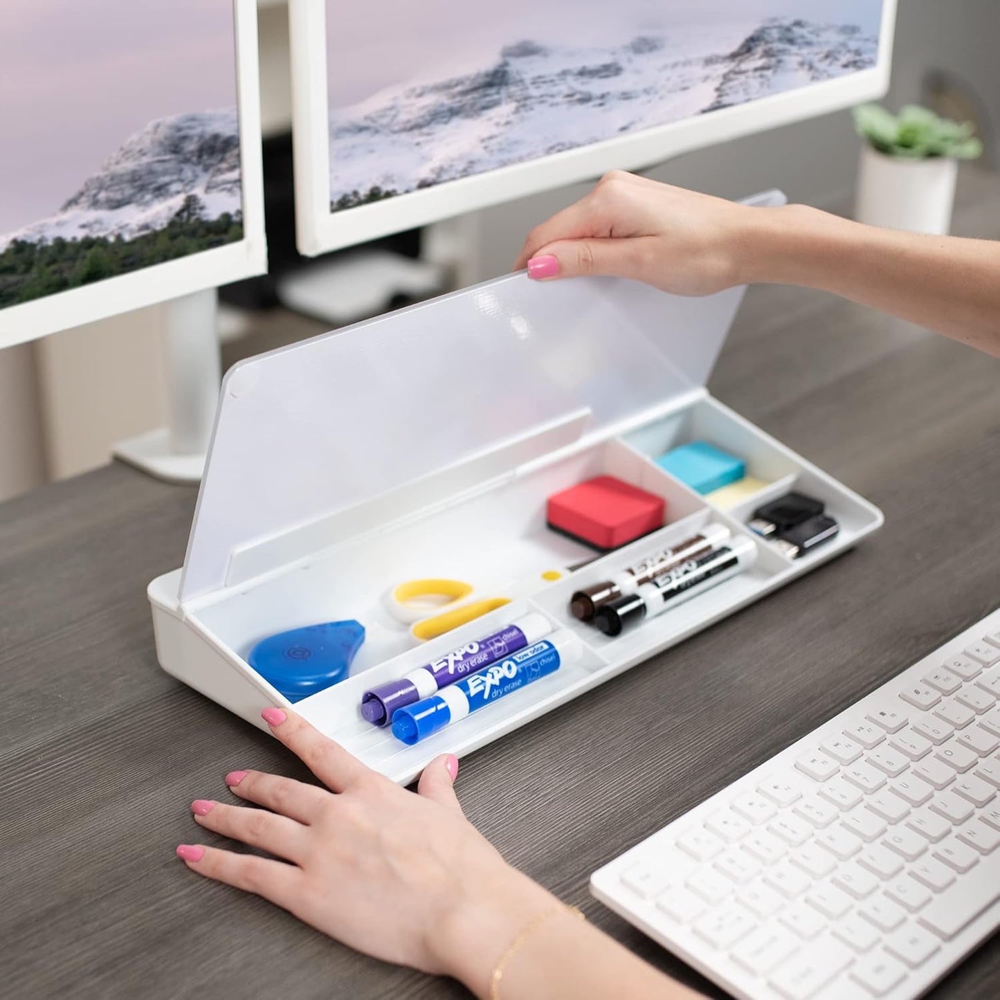 Storage Desk Board – Whiteboard with Hidden Desk Organizer & Device Slot